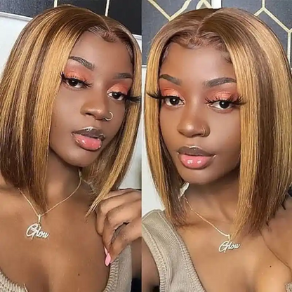 Put On And Go 4x4 Pre-Cut Lace Closure Wig Honey Blonde Highlight Color Glueless Bob Wig