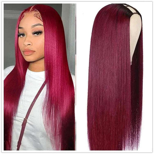 Burgundy Straight U Part Wig/V-Part Wig