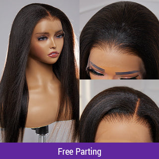 Natural Hairline Yaki Straight 13x4 Frontal Undetectable HD Lace Long Wig 100% Human Hair