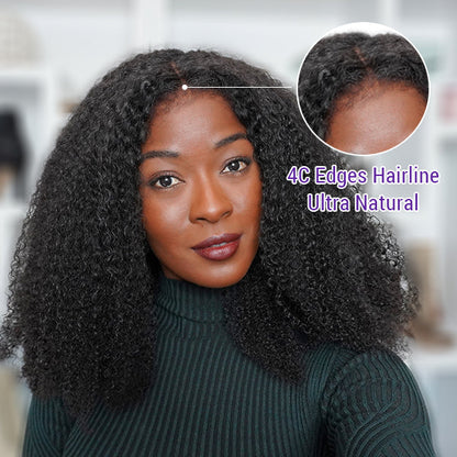 Realistic Kinky Edges Afro Curly Long Wig 100% Human Hair