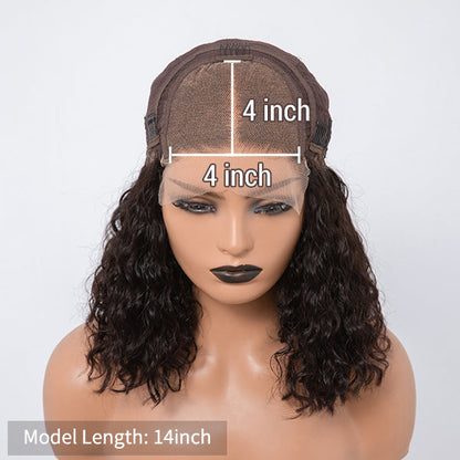 Vacation Vibes Water Wave 4x4 Closure Lace Glueless Mid Part Short Wig 100% Human Hair