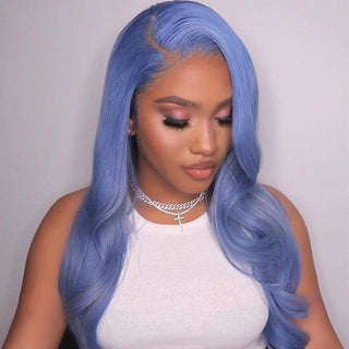 Lake Blue Body Wave Lace Front Wig Human Hair 180% Density Colored Human Hair Wig