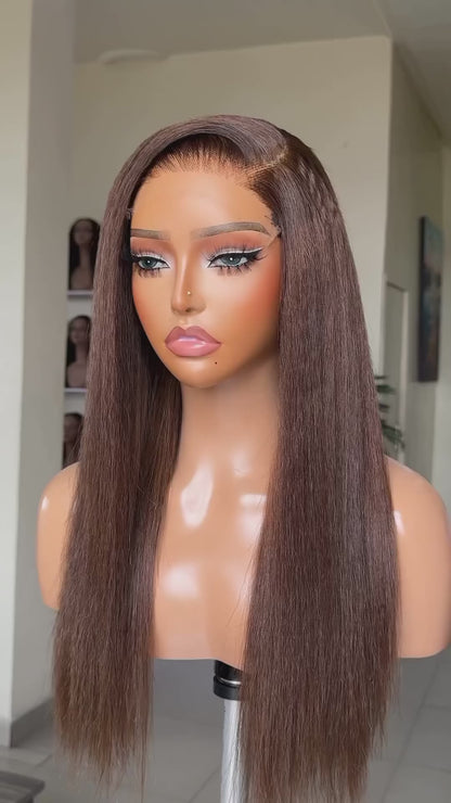 Reddish Brown Kinky Straight 13X4 Lace Front Wigs Glueless Human Hair