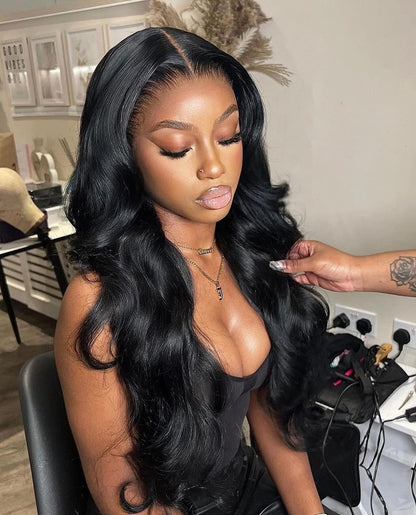 Natural Black Body Wave 13x4 Frontal HD Lace Long Wig 100% Human Hair