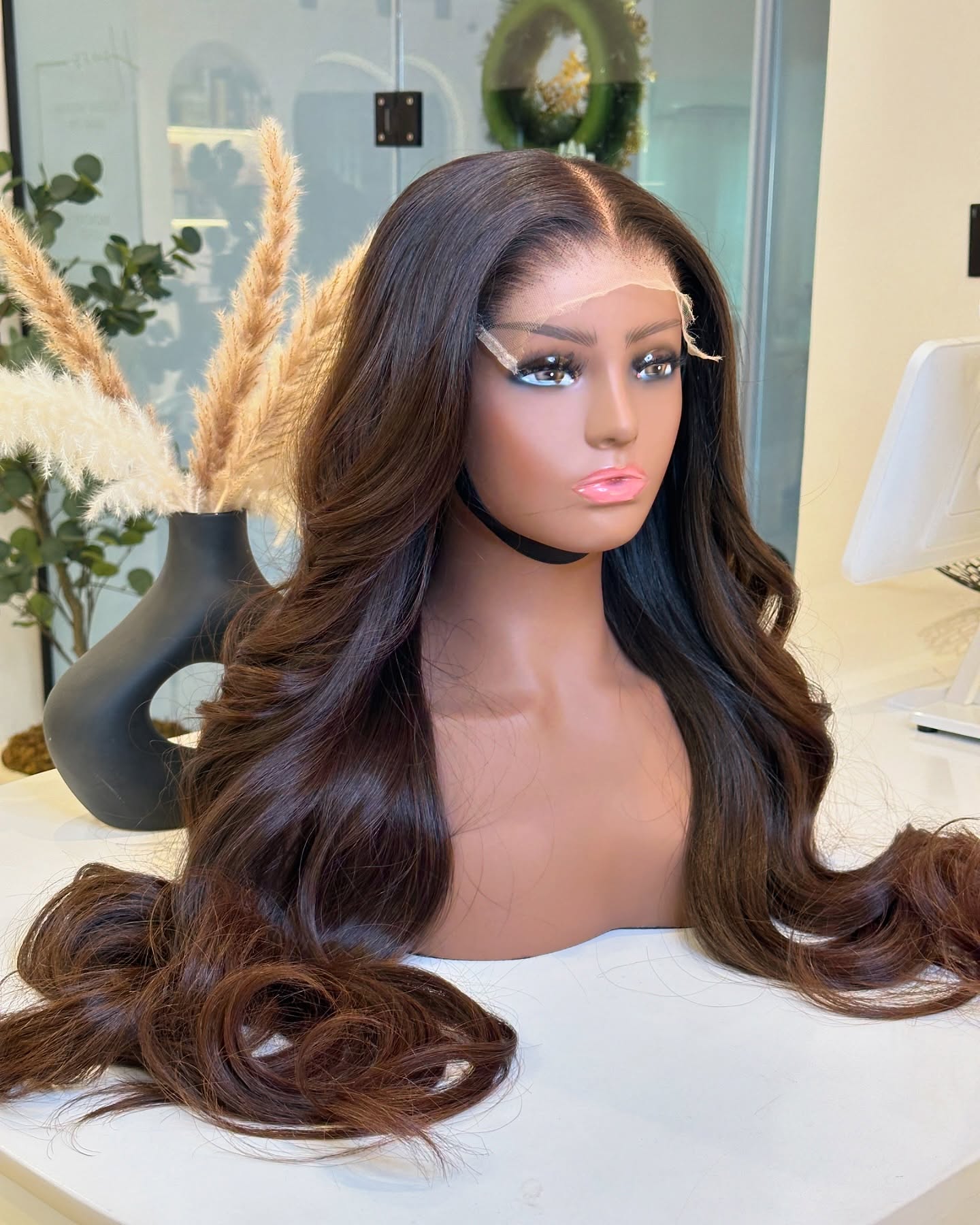 180% Density 28”Natural Black Straight Lace Frontal Wig