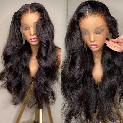 Natural Black Body Wave 13x4 Frontal HD Lace Long Wig 100% Human Hair